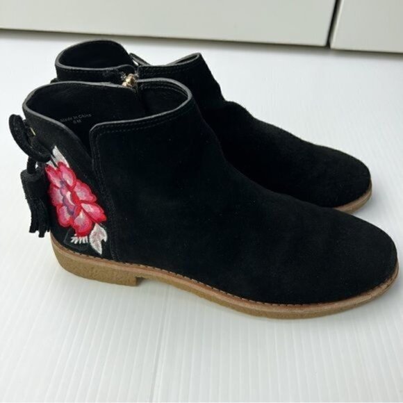 Kate Spade New York Bellville Floral Embroidered Suede Black Booties Size 6 - Picture 3 of 12
